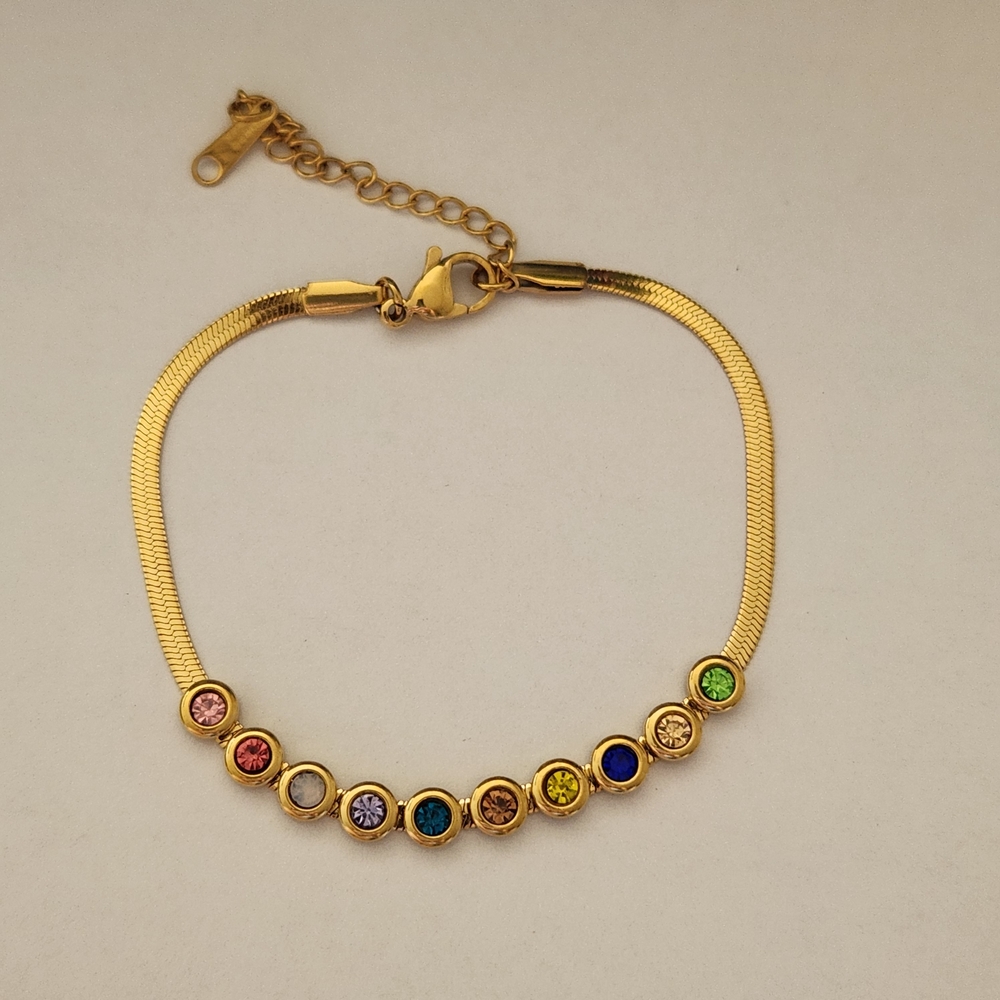 New 18K Gold Plated Multicolored Gemstones Diamond Bezel Setting Bracelet